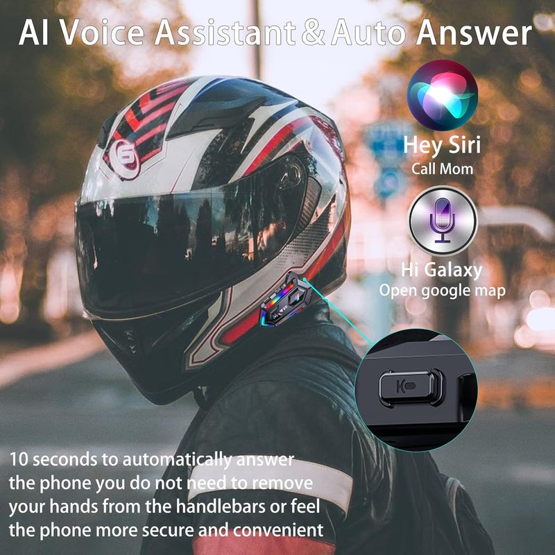 FEYA Motorcycle Helmet Speakers with 16-Types RGB Dazzling Lights High Battery Life Motorcycle Headphones Dual Noise Reduction/Automatic Answer/Call Music Control/Wake up Siri/IPX6 - Image 4
